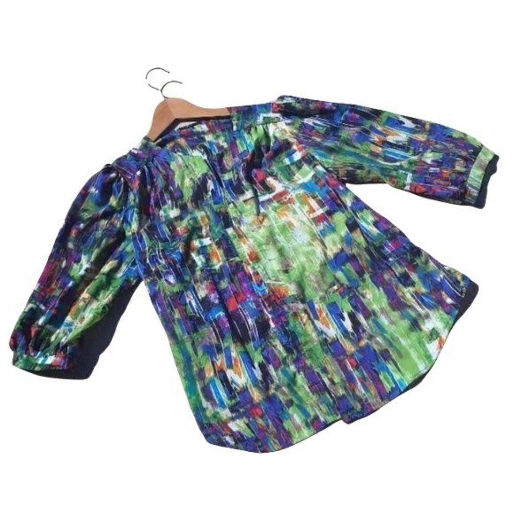 Milano Cardigan Open‎ Artist Smock 3/4 Peasant Puff Sleeve Watercolor Sz M